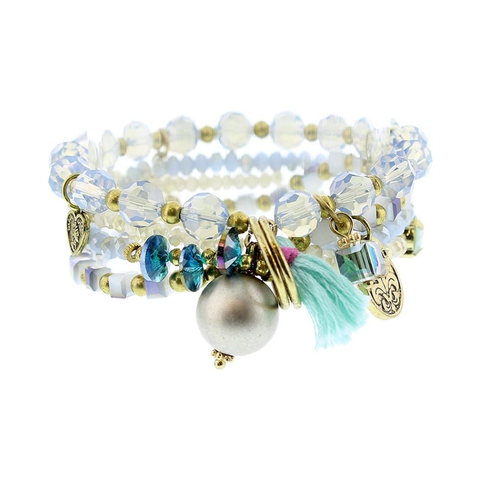 PULSERA 4 TIRAS CUENTAS METAL PIEDRAS