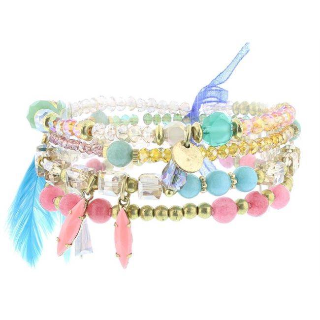 PULSERA 4 TIRAS CUENTAS METAL PIEDRAS