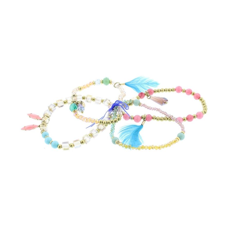 PULSERA 4 TIRAS CUENTAS METAL PIEDRAS