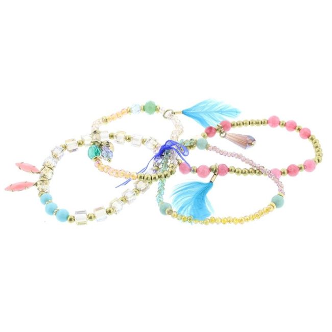 BRACELET 4 STRIPS METAL STONE BEADS
