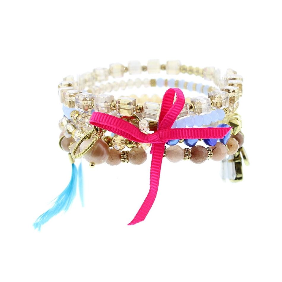 PULSERA 4 TIRAS CUENTAS METAL PIEDRAS