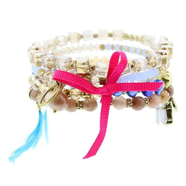 PULSERA 4 TIRAS CUENTAS METAL PIEDRAS