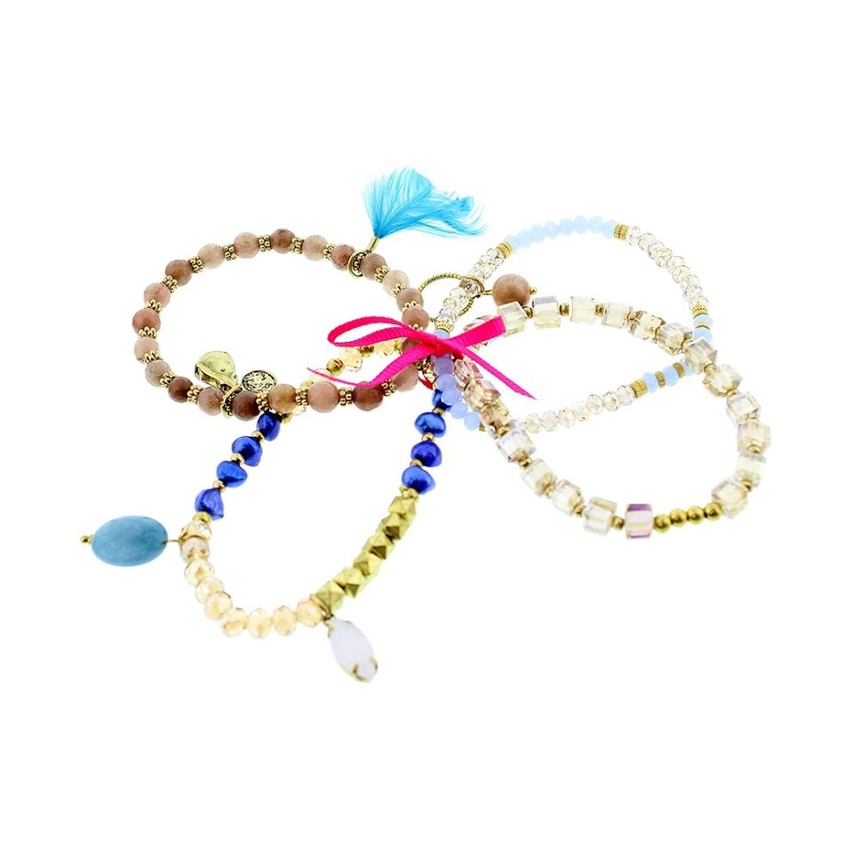 PULSERA 4 TIRAS CUENTAS METAL PIEDRAS