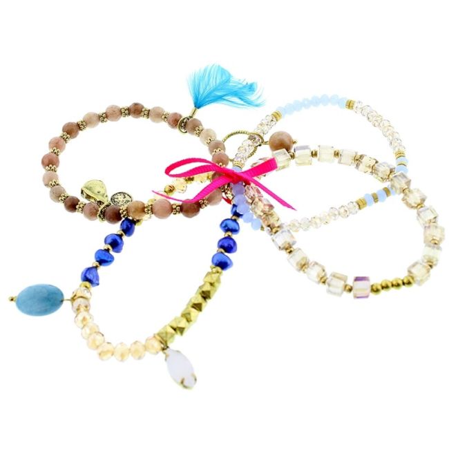 PULSERA 4 TIRAS CUENTAS METAL PIEDRAS