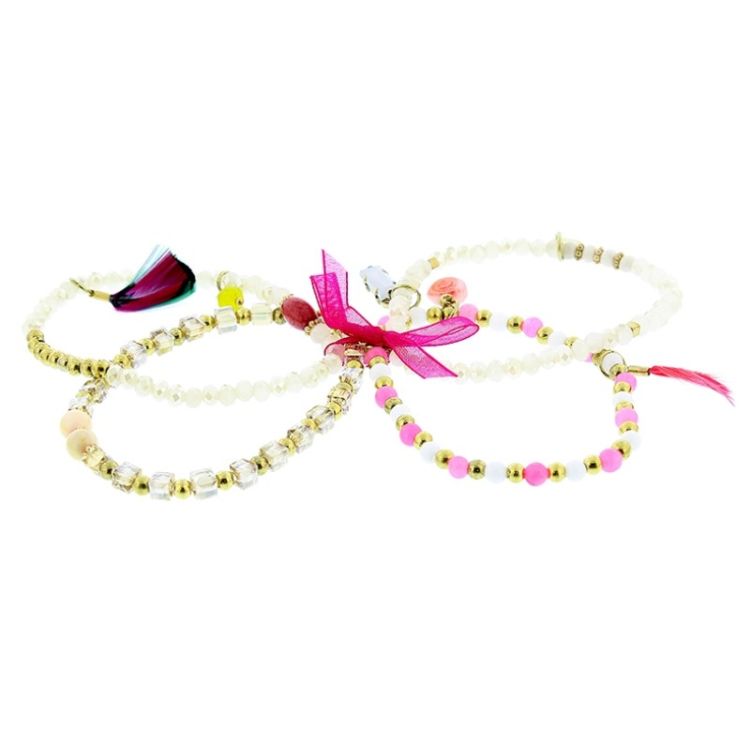 BRACELET 4 STRIPS METAL STONE BEADS 2