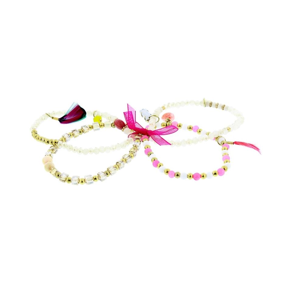 BRACELET 4 STRIPS METAL STONE BEADS