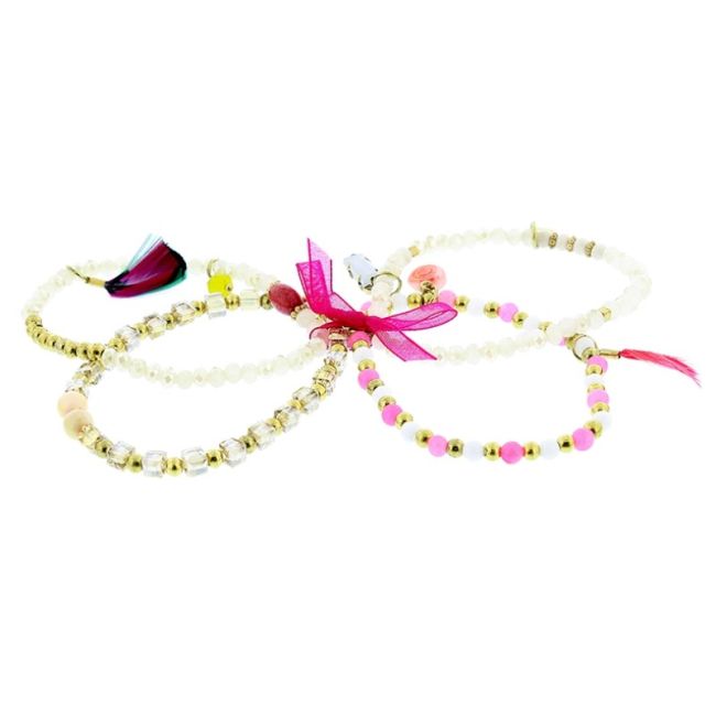 BRACELET 4 STRIPS METAL STONE BEADS