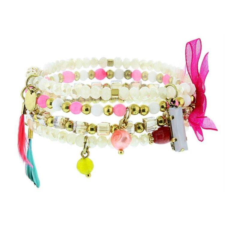 PULSERA 4 TIRAS CUENTAS METAL PIEDRAS