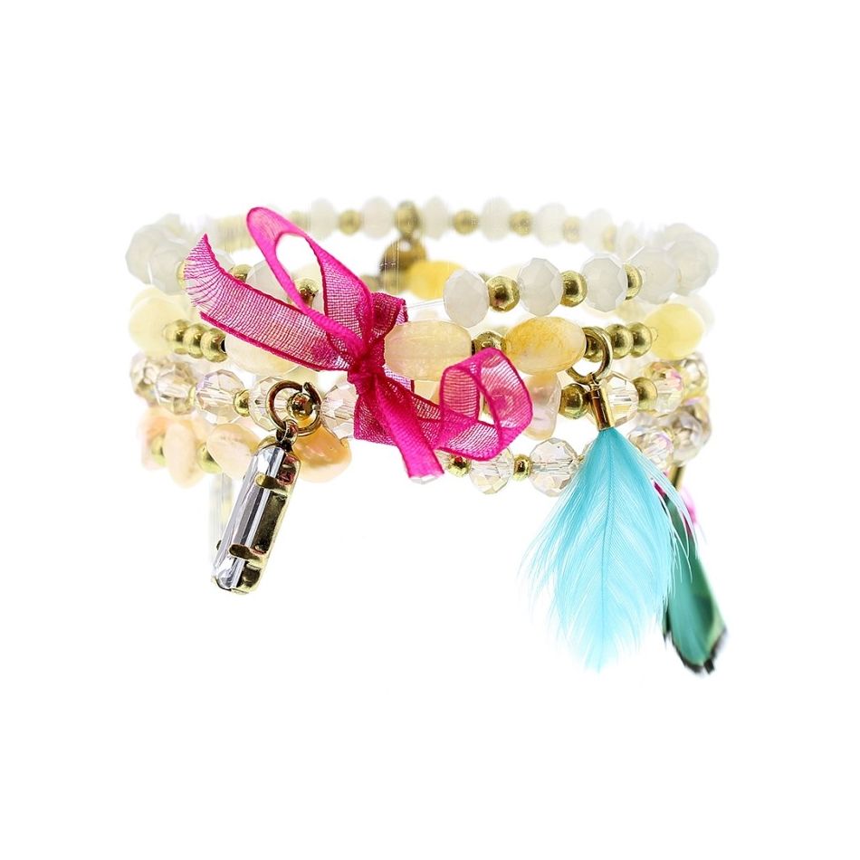 PULSERA 4 TIRAS CUENTAS METAL CRISTALES