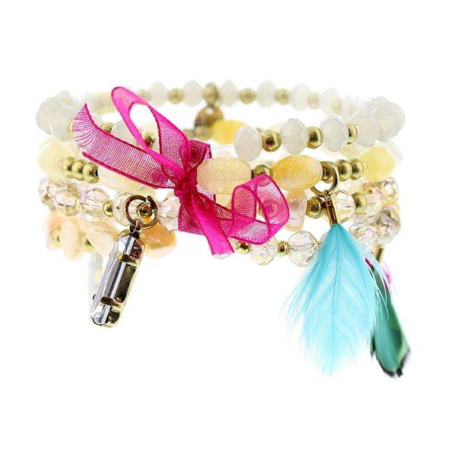 BRACELET 4 STRIPS METAL CRYSTALS BEADS