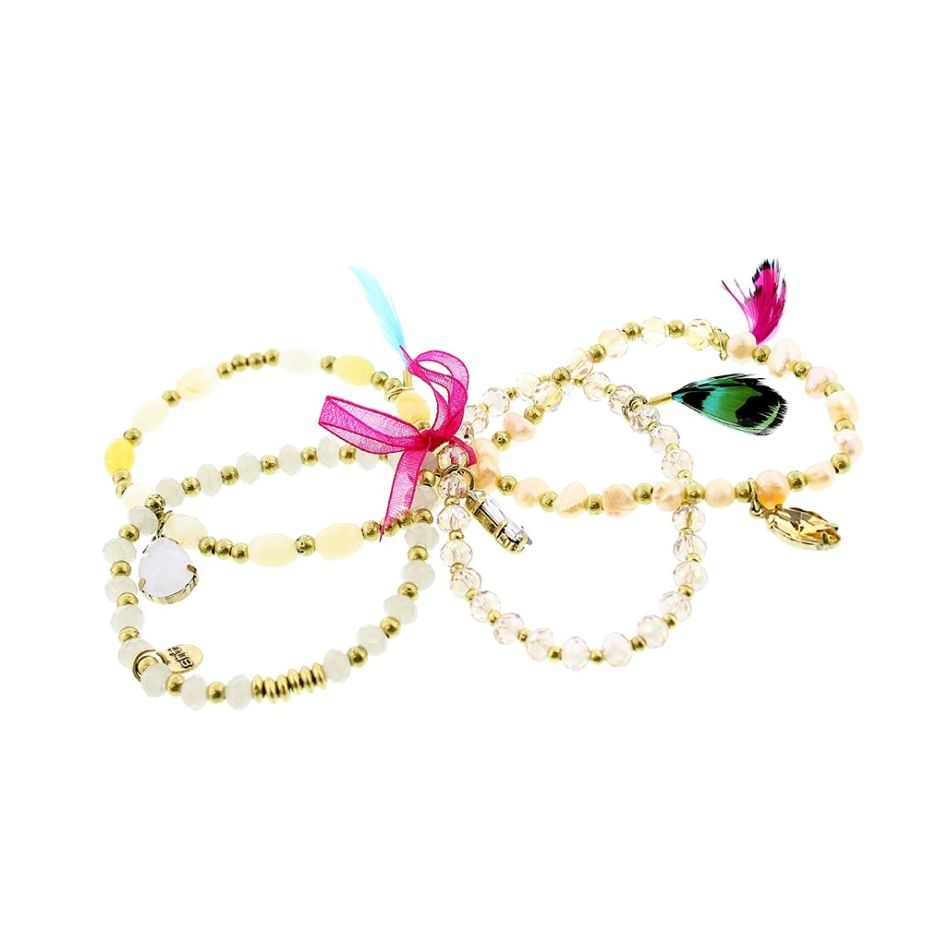 BRACELET 4 STRIPS METAL CRYSTALS BEADS