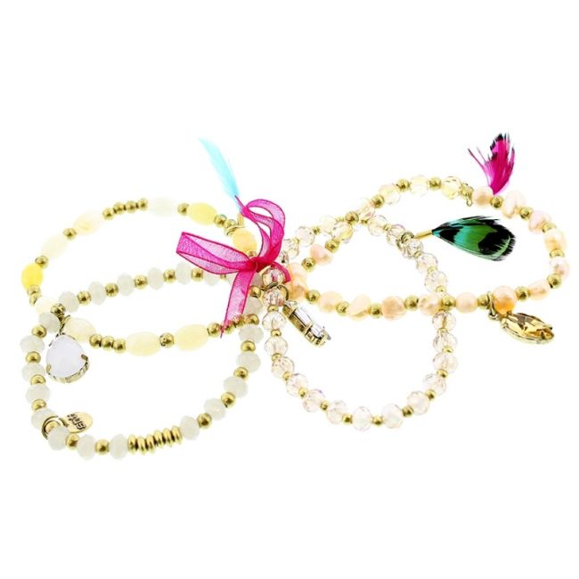 PULSERA 4 TIRAS CUENTAS METAL CRISTALES