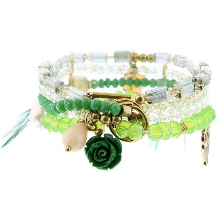 PULSERA 4 TIRAS CUENTAS METAL PIEDRAS