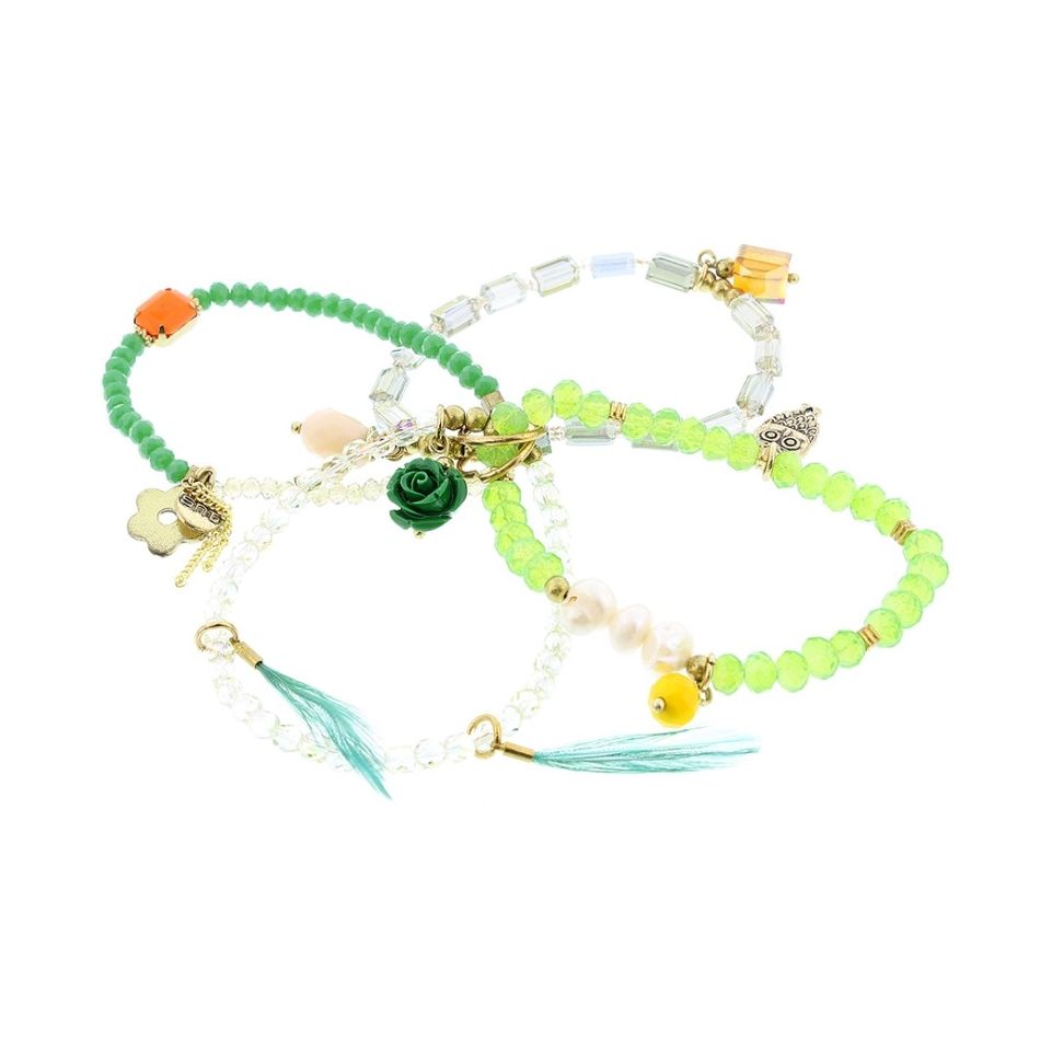 BRACELET 4 STRIPS METAL STONE BEADS