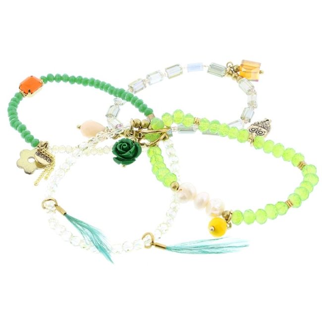 BRACELET 4 STRIPS METAL STONE BEADS