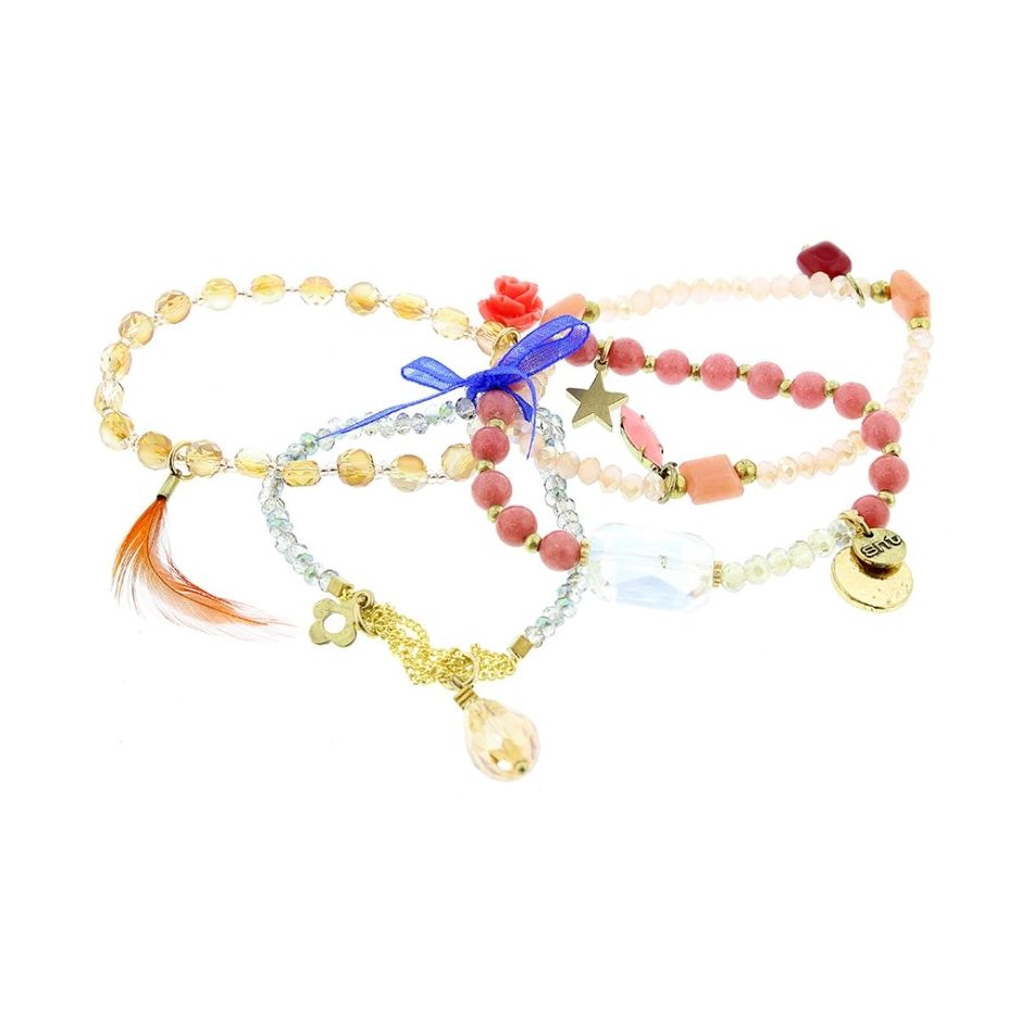 PULSERA 4 TIRAS CUENTAS METAL PIEDRAS