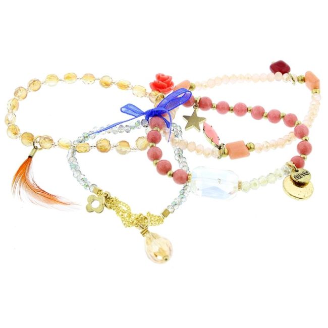 BRACELET 4 STRIPS METAL STONE BEADS