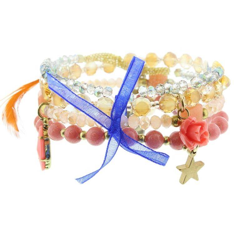 PULSERA 4 TIRAS CUENTAS METAL PIEDRAS