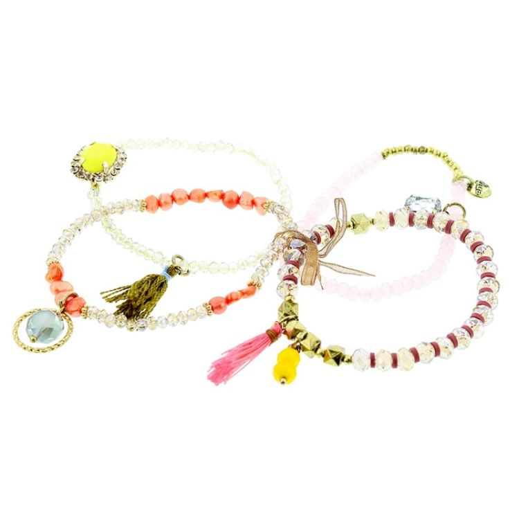BRACELET 4 STRIPS METAL STONE BEADS 2
