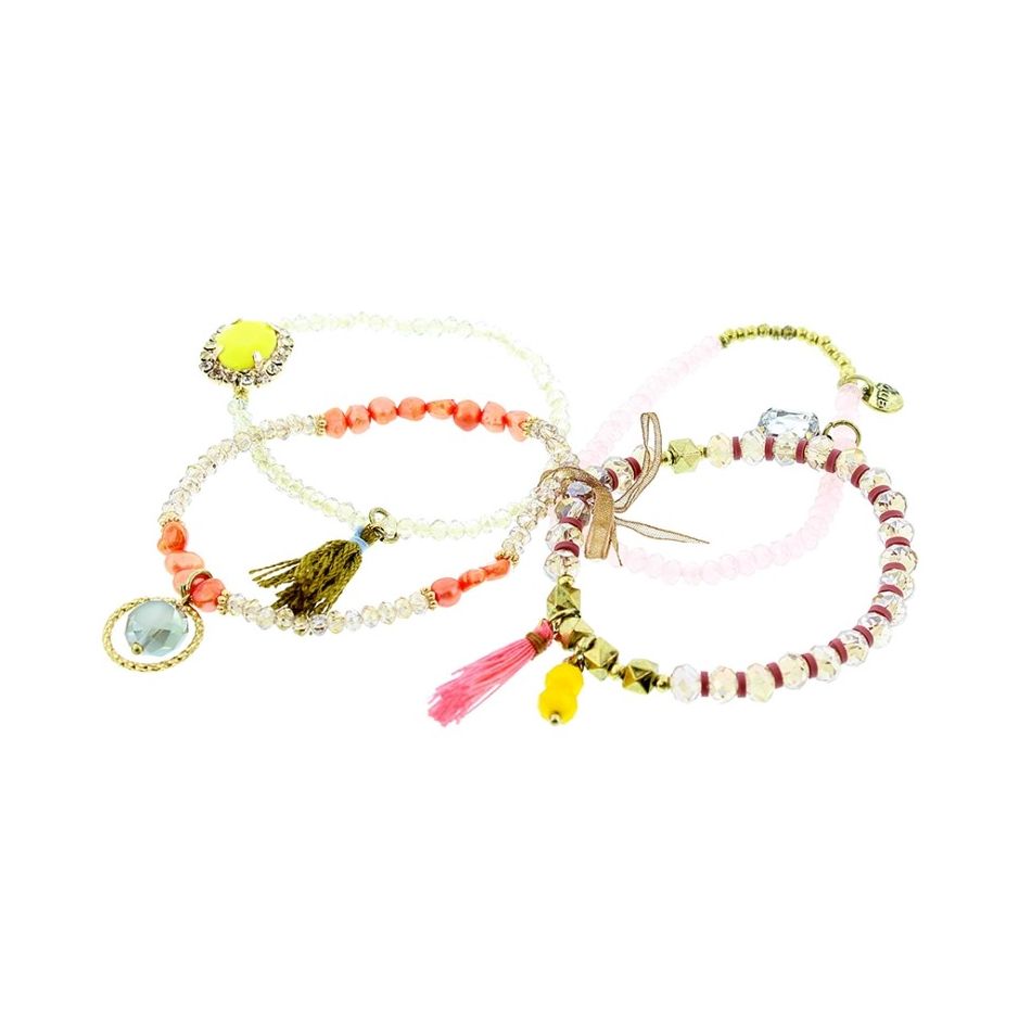 BRACELET 4 STRIPS METAL STONE BEADS