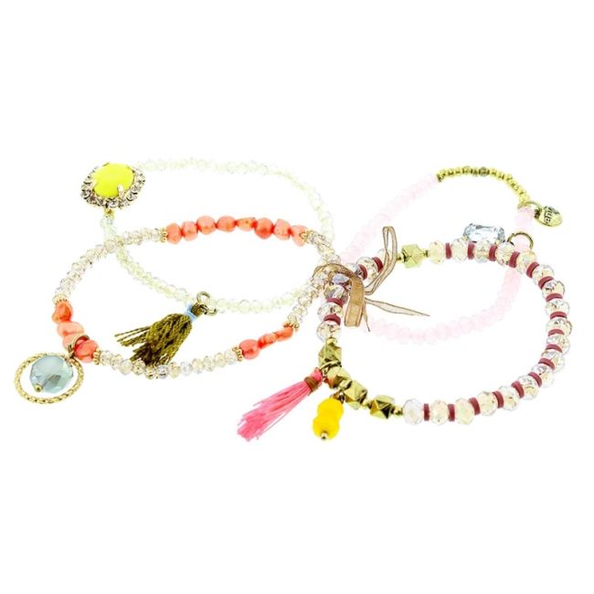 BRACELET 4 STRIPS METAL STONE BEADS