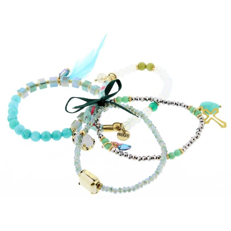BRACELET 4 STRIPS METAL STONE BEADS 2