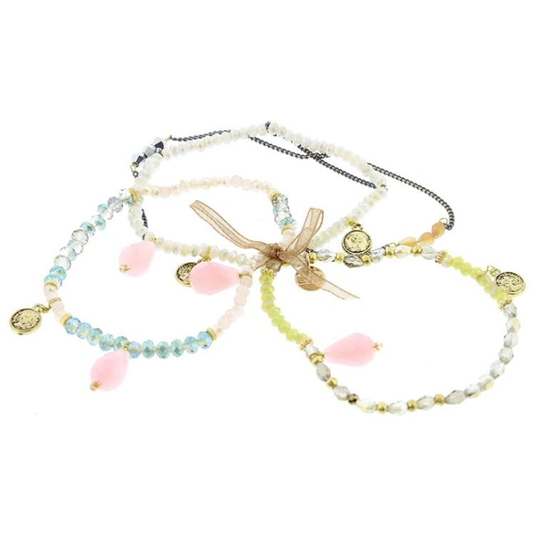 BRACELET 4 STRIPS METAL STONE BEADS 2