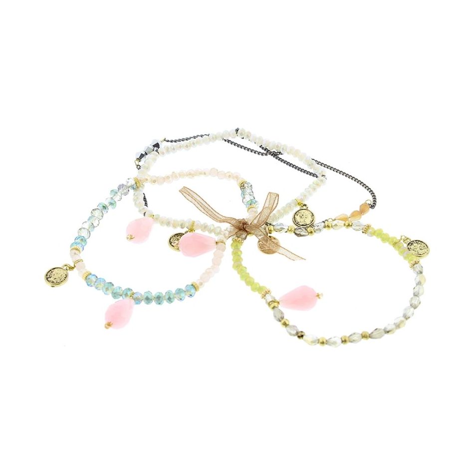 PULSERA 4 TIRAS CUENTAS METAL PIEDRAS