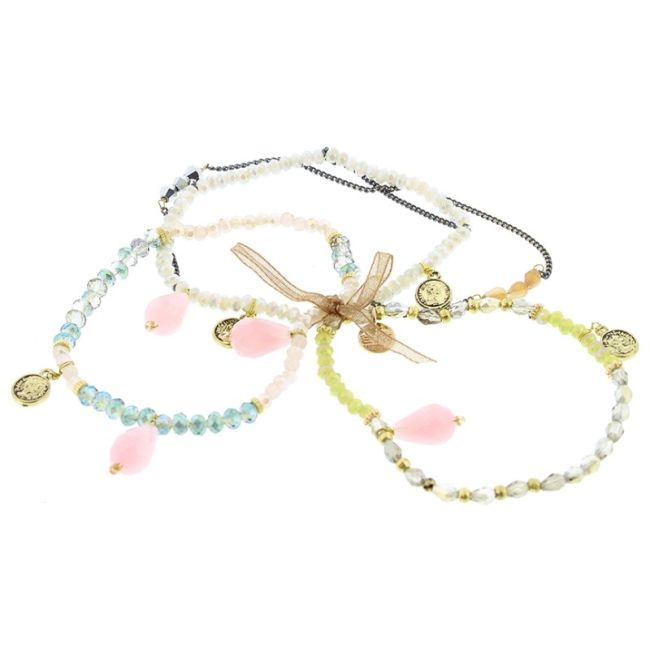 PULSERA 4 TIRAS CUENTAS METAL PIEDRAS