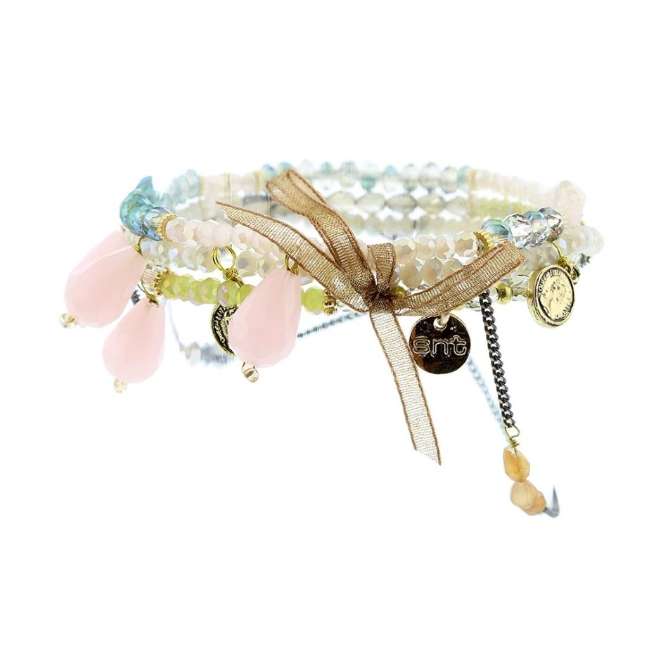 PULSERA 4 TIRAS CUENTAS METAL PIEDRAS