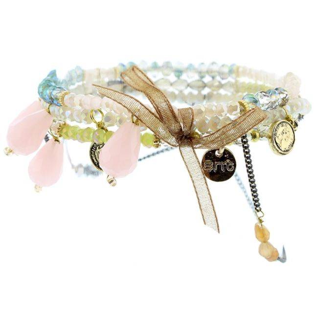 BRACELET 4 STRIPS METAL STONE BEADS