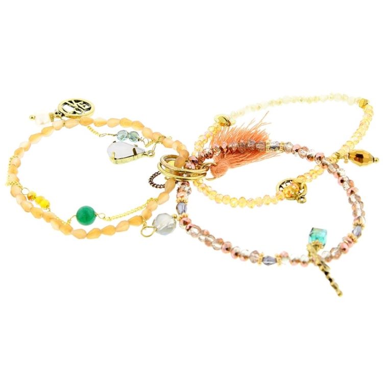 BRACELET 4 STRIPS METAL STONE BEADS 2