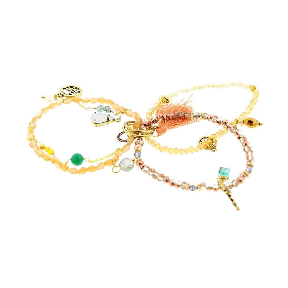 BRACELET 4 STRIPS METAL STONE BEADS