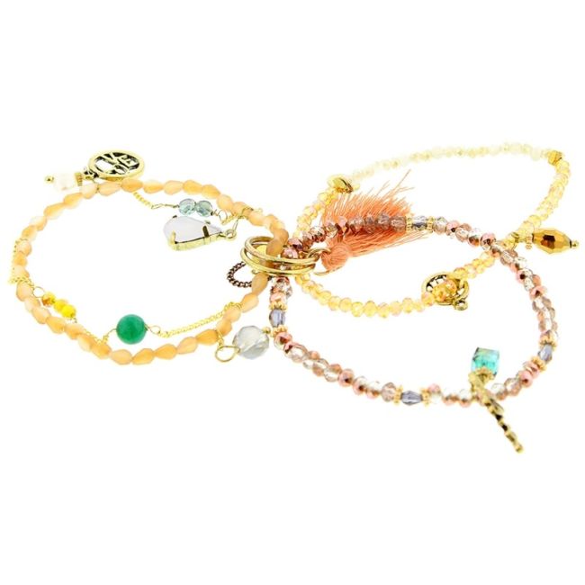 PULSERA 4 TIRAS CUENTAS METAL PIEDRAS