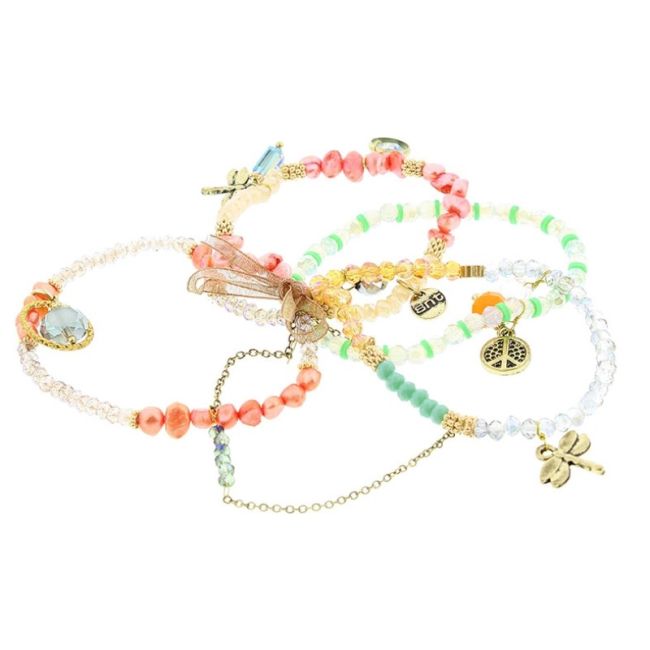 PULSERA 4 TIRAS CUENTAS METAL PIEDRAS