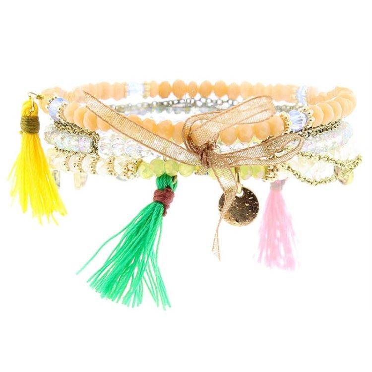 4 STRAPS CRYSTAL BEADS BRACELET