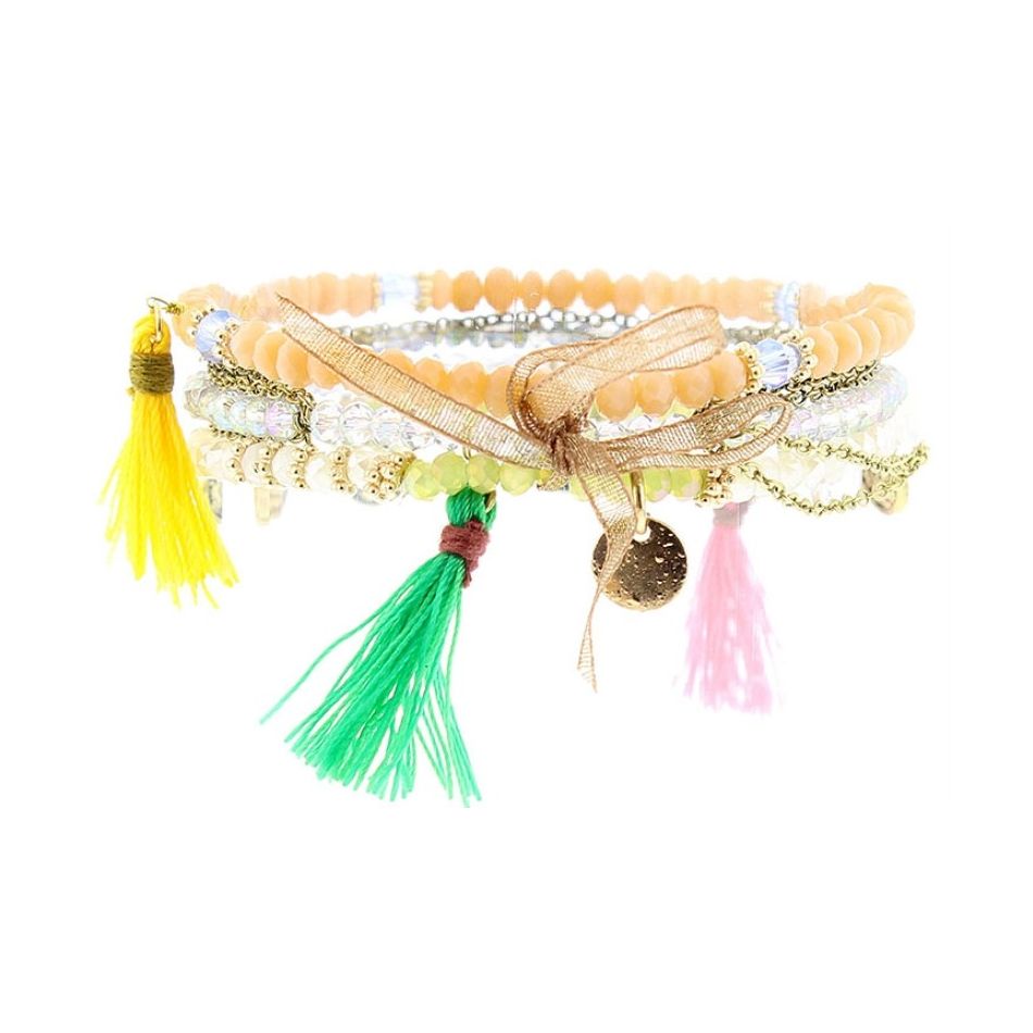 4 STRAPS CRYSTAL BEADS BRACELET