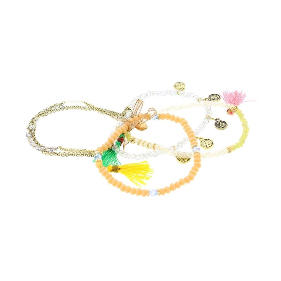 4 STRAPS CRYSTAL BEADS BRACELET