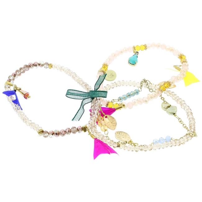 BRACELET 4 STRIPS METAL STONE BEADS
