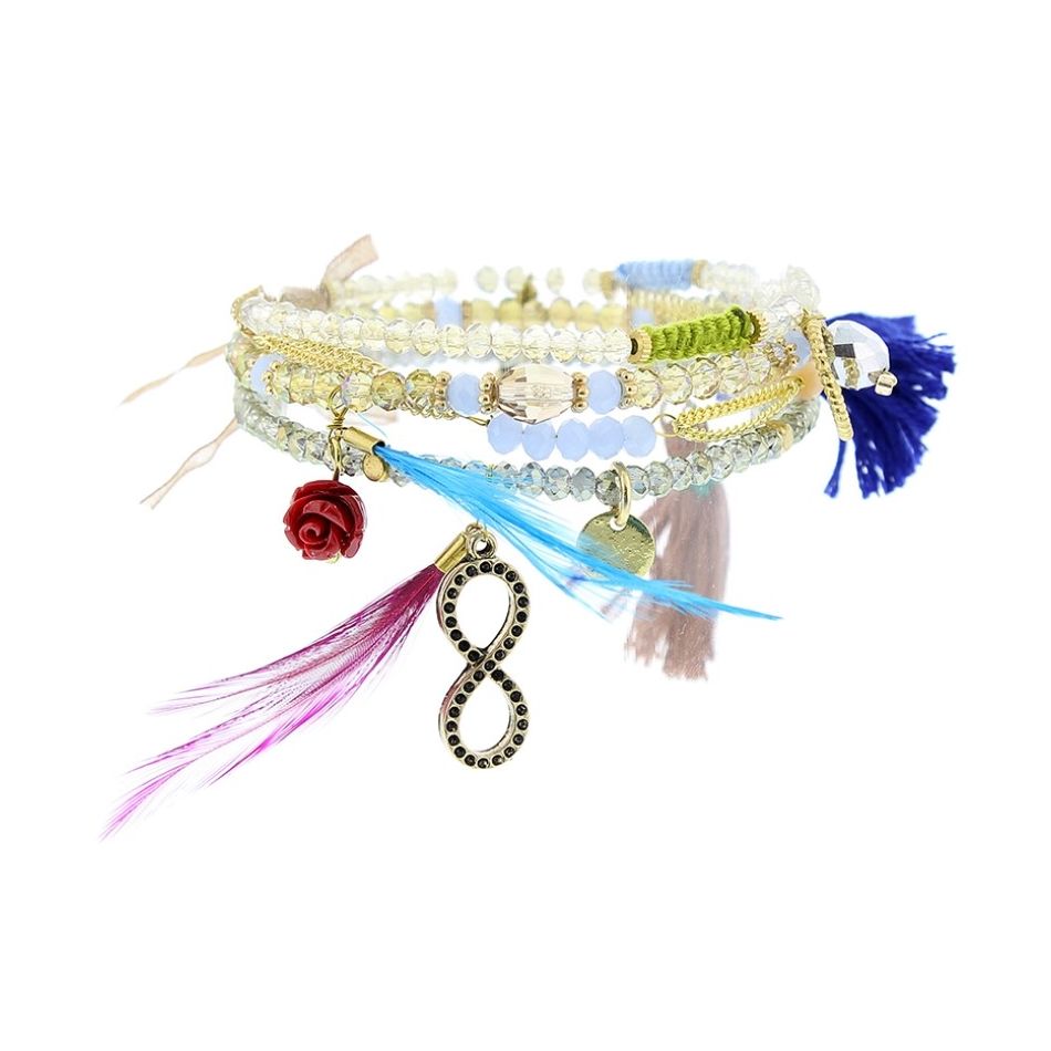 PULSERA 4 TIRAS CUENTAS METAL PIEDRAS