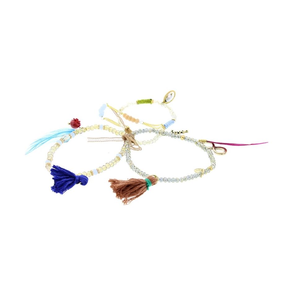 BRACELET 4 STRIPS METAL STONE BEADS