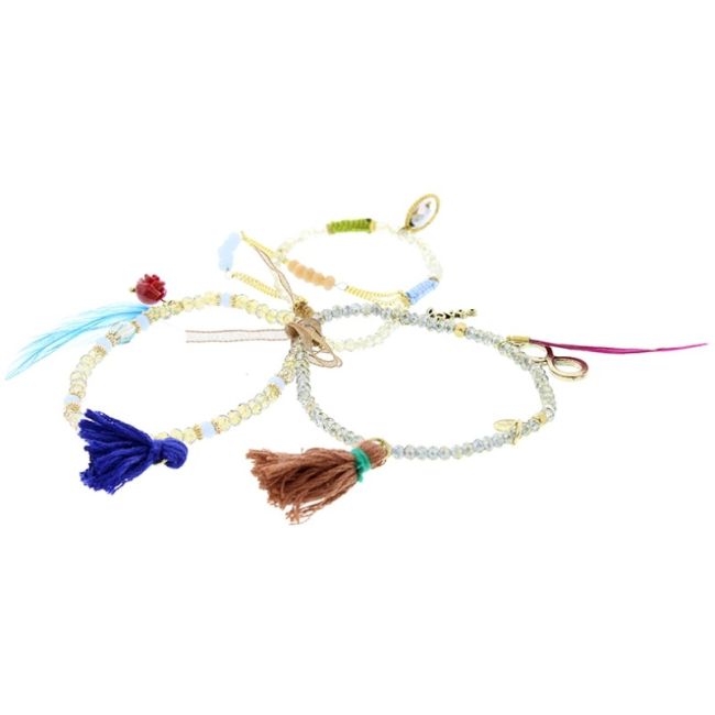 PULSERA 4 TIRAS CUENTAS METAL PIEDRAS