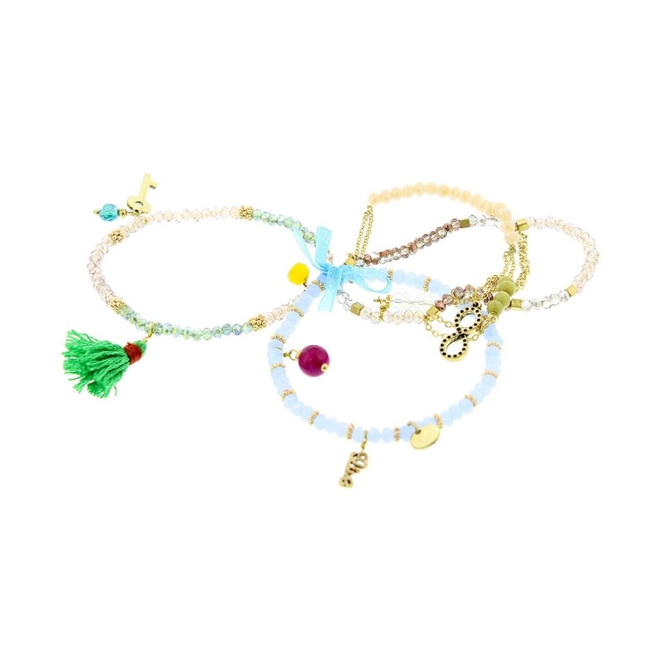 4 STRAPS CRYSTAL BEADS BRACELET