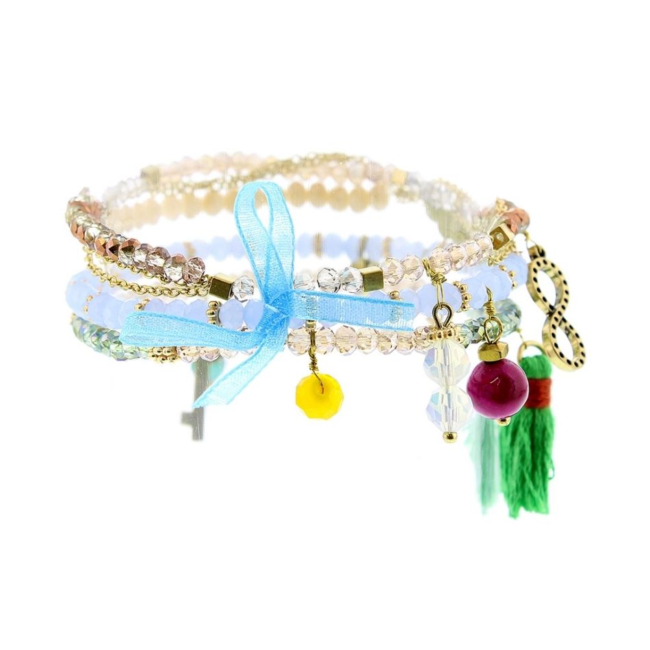 4 STRAPS CRYSTAL BEADS BRACELET