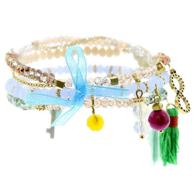 PULSERA 4 TIRAS CUENTAS CRISTALES