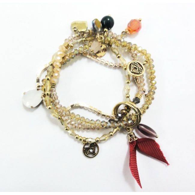 PULSERA 4 TIRAS CUENTAS METAL PIEDRAS