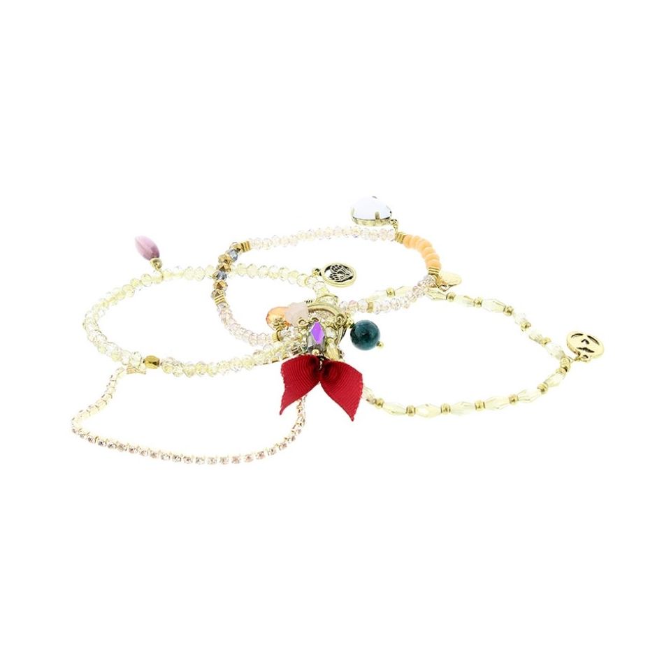 PULSERA 4 TIRAS CUENTAS METAL PIEDRAS