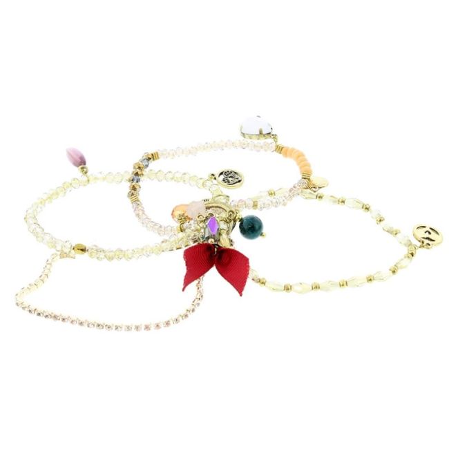 PULSERA 4 TIRAS CUENTAS METAL PIEDRAS