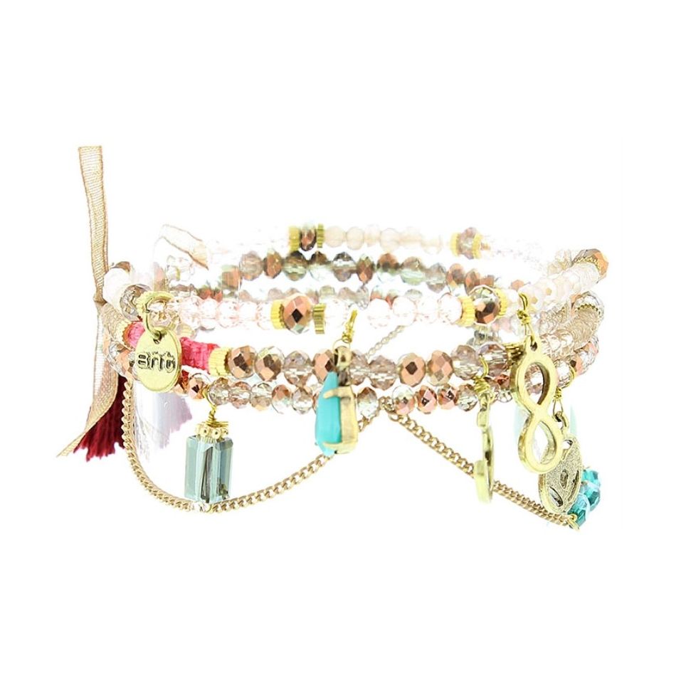 4 STRAPS CRYSTAL BEADS BRACELET