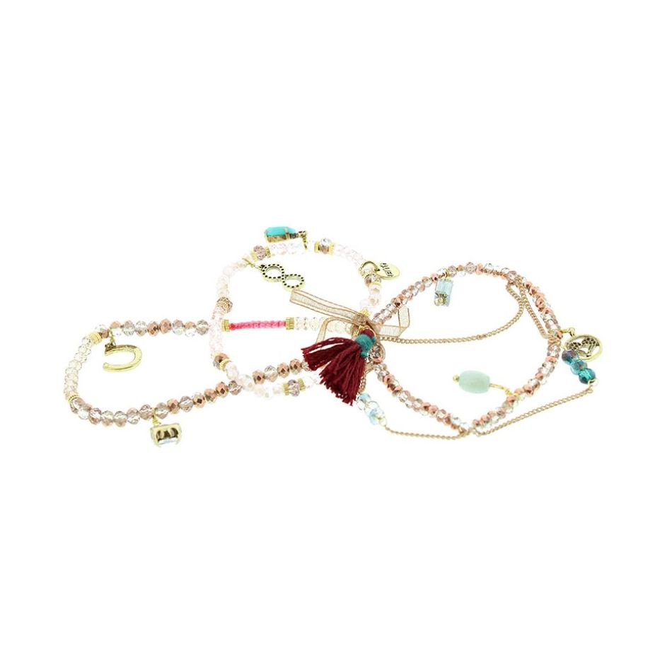 4 STRAPS CRYSTAL BEADS BRACELET